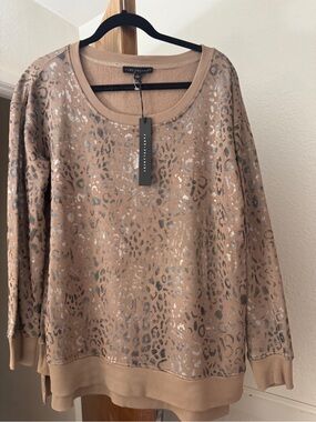 Michael Stars Taupe Pullover with Silver Leopard Print